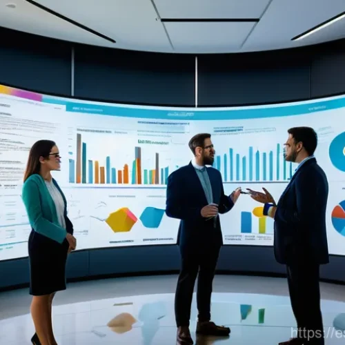 신용분석사 채용 공고 트렌드 - A diverse group of credit analysts, professionally dressed in modern business casual attire, are gat...