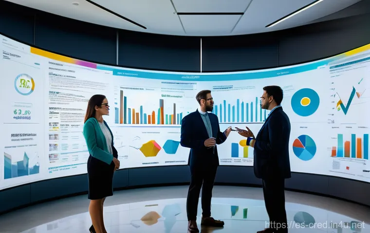 신용분석사 채용 공고 트렌드 - A diverse group of credit analysts, professionally dressed in modern business casual attire, are gat...