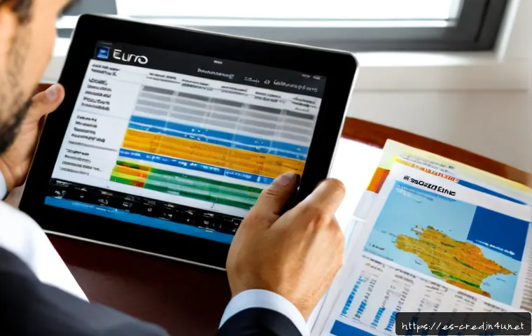 Home 17 신용분석사와 신용평가사의 차이점 - Photorealistic financial credit analyst at a modern Madrid office desk, a Spanish professional caref...